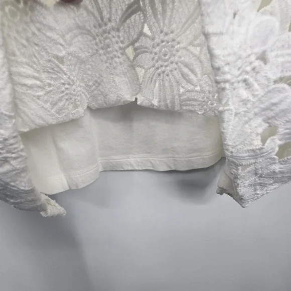 J. Jill Lace Overlay Blouse Top Women's LG White Cotton Modal Coquette Cottage - Picture 4 of 12